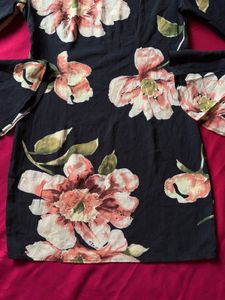 Floral Printed Black Mini Dress