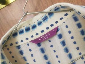 LIBAS Blue &amp; Cream Printed Tunic Top - Size L