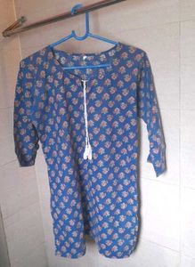 Blue Floral Print Short Kurti ✨️