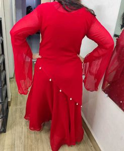 Red Embroidered Indian Long Dress