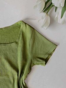 Olive Green Ribbed Square-Neck Knit Top