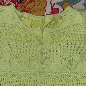 Green Knit Button-Up Top
