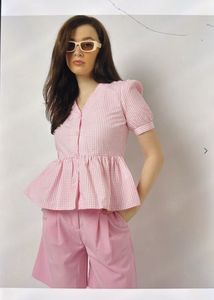 Pink Gingham Peplum Top