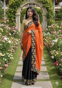 Elegant Orange & Black Saree