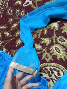 Blue Partywear Gown With Dupatta And Pajama