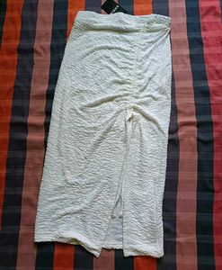 White Ruched Slit Skirt