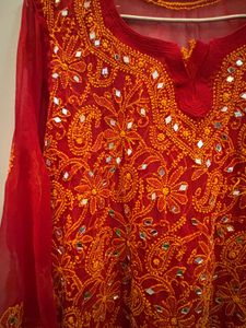 Pure Chikankari Red Kurta