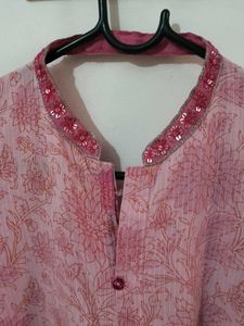 Pink Floral Button-Down Kurta