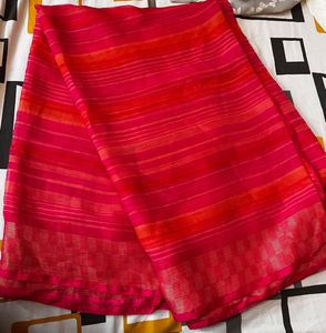 Elegant Striped Saree orange and pink