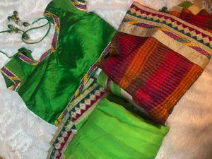 Green and Red lehenga choli with