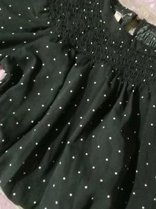 Crop Top Full Sleeve Black With White Dots