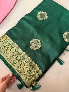 Green &amp; Gold Embroidered Saree