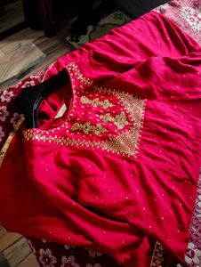 Red Embroidered Anarkali Kurti For Women
