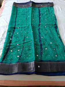 Georgget Daily Wear Saree, Green With black border