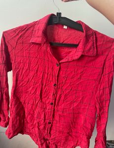 Red Textured Button-Up Shirt