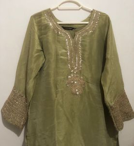 Olive Green Embellished Kurta