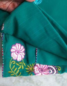 Embroidered Green Saree 💚