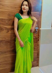Lime Green Checkered Saree