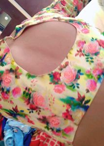 Flowers Design Blouse. Boat Neck .