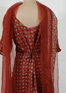 Varanga Rust Red Sequined Kurta Sharara Set