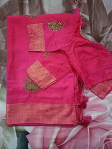 Rose Pink Chanderi Silk Saree