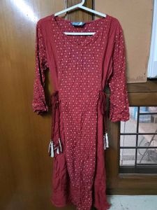 Red Printed Kurti With Tie Up