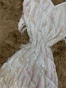 Luxury Couture White Fringe Mini Dress