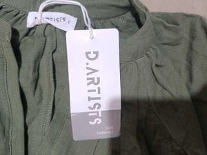 Olive Green Casual Midi Dress, L Size