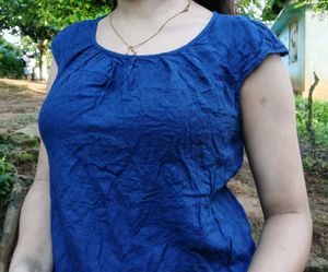 Blue Textured Cap Sleeve Top