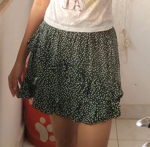 Dark Green Polka Dot Mini Skirt