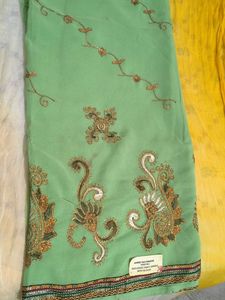 Light Green Embroidered Saree