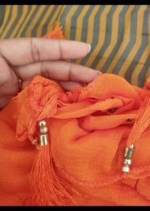 Orange beads work duptta