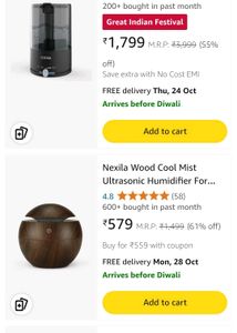 Nexila Wood Cool Mist sonic Humidifier For Room