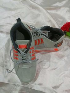 Gray &amp; Orange Striped Sneakers