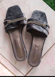 Grey Velvet Flats