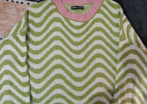 Green Wave Pattern Sweater