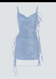 Blue Ruffle Detail Mini Dress