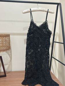 beautiful black lace dress noodle strip front slit
