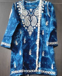 Dark Blue tie N Dye Embroidery Top