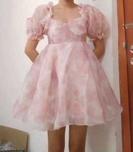 Pink Puff Sleeves Princess Mini Dress
