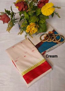 Small butee Cream Saree with Double bright