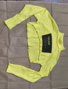 Yellow 'Sarcasm' shoulder Crop Top