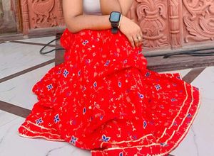 Red Floral Print Long Skirt In New Condition...