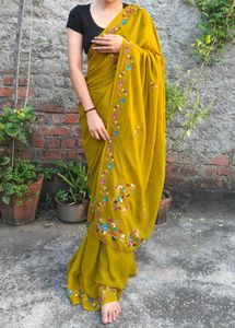Mustard Yellow Georgette Saree hend work