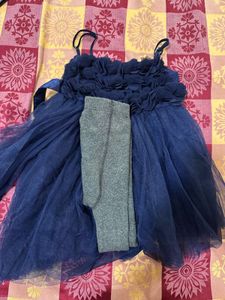 Navy Blue Flower Girl Dress With Free Stockings