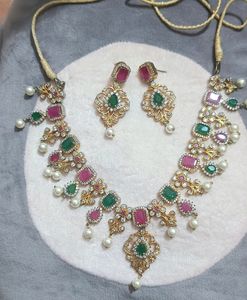 Premium Ad Stone Necklace Set With Earings