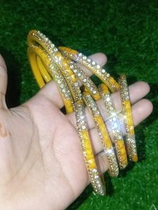Yellow &amp; Rhinestone Bangles (Set of 8)