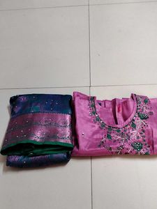 Embroidered pattu pavadai set