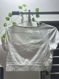 White Lace Trim Crop Top