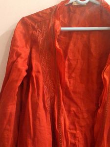 Red Linen Tie-Front Jacket